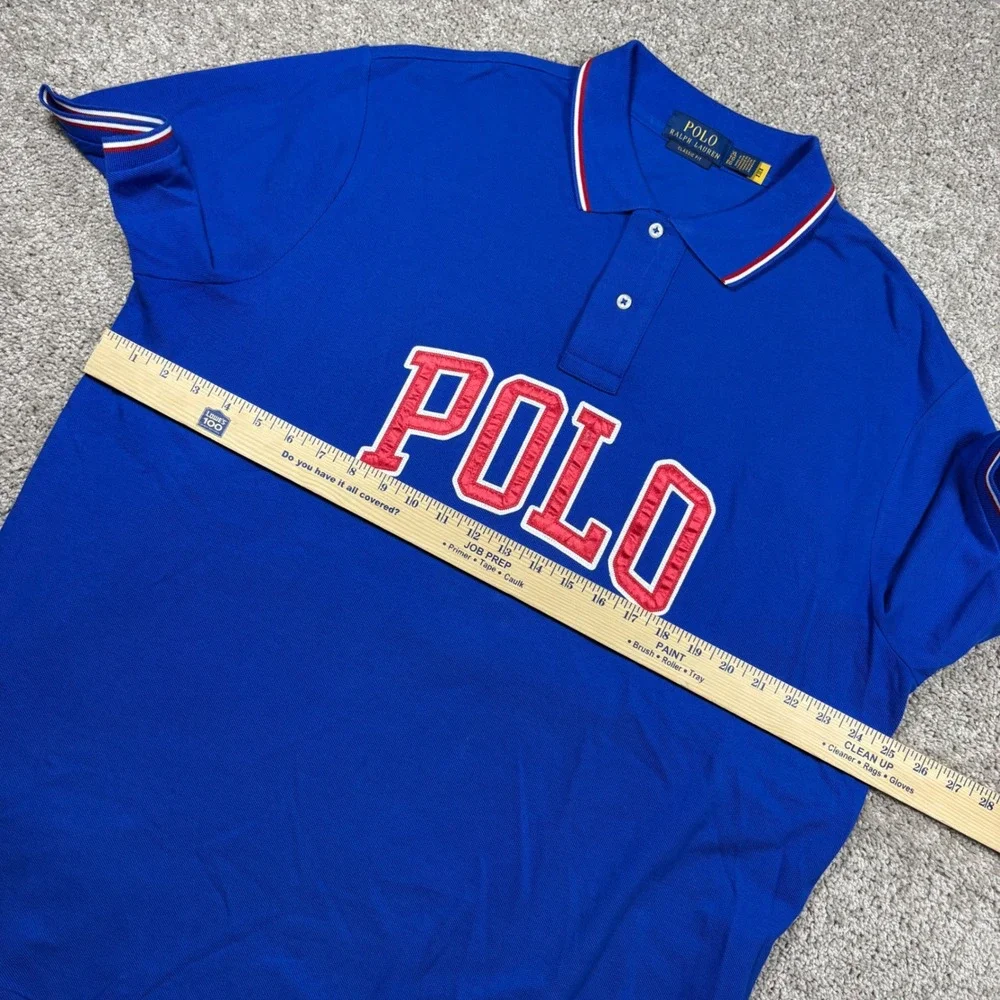 Polo Ralph Lauren Mens XL Classic Fit Royal Blue Graphic Spellout Polo Shirt